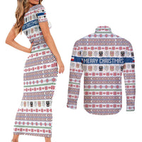 Czech Republic Christmas Couples Matching Short Sleeve Bodycon Dress and Long Sleeve Button Shirt with Folk Embroidery Design, National Coat of Arms, and Festive Motif - Wonder Print Shop