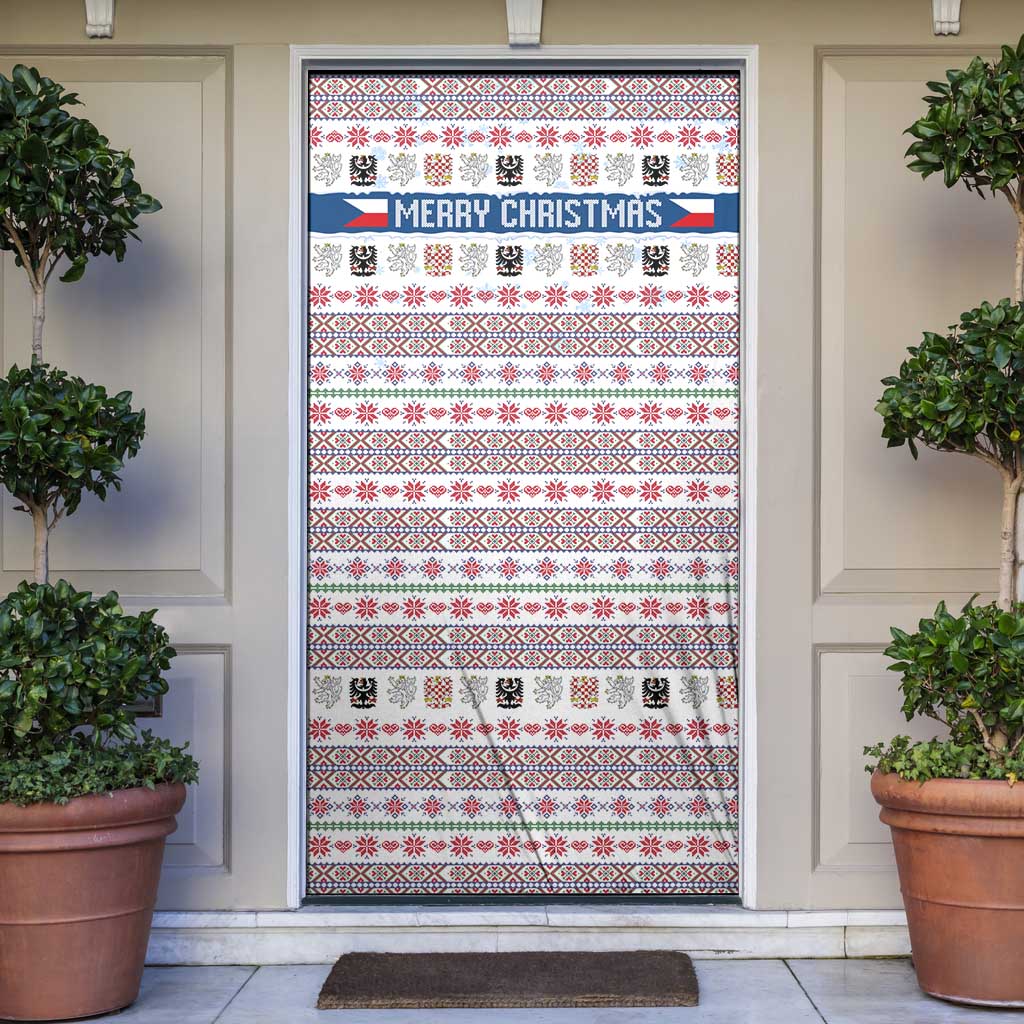 Czech Republic Christmas Door Cover with Folk Embroidery Design, National Coat of Arms, and Festive Motif - Wonder Print Shop