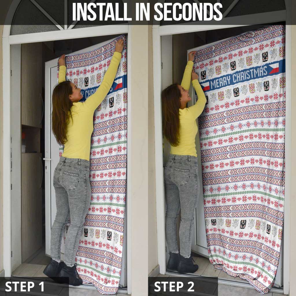 Czech Republic Christmas Door Cover with Folk Embroidery Design, National Coat of Arms, and Festive Motif - Wonder Print Shop