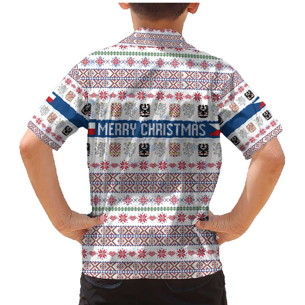 Czech Republic Christmas Family Matching Mermaid Dress and Hawaiian Shirt with Folk Embroidery Design, National Coat of Arms, and Festive Motif - Wonder Print Shop
