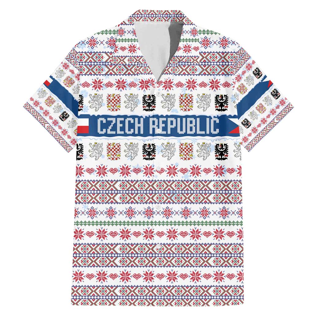 Czech Republic Christmas Family Matching Mermaid Dress and Hawaiian Shirt with Folk Embroidery Design, National Coat of Arms, and Festive Motif - Wonder Print Shop