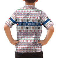 Czech Republic Christmas Family Matching Off The Shoulder Long Sleeve Dress and Hawaiian Shirt with Folk Embroidery Design, National Coat of Arms, and Festive Motif - Wonder Print Shop