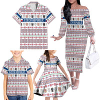 Czech Republic Christmas Family Matching Off The Shoulder Long Sleeve Dress and Hawaiian Shirt with Folk Embroidery Design, National Coat of Arms, and Festive Motif - Wonder Print Shop