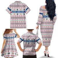 Czech Republic Christmas Family Matching Off The Shoulder Long Sleeve Dress and Hawaiian Shirt with Folk Embroidery Design, National Coat of Arms, and Festive Motif - Wonder Print Shop