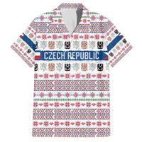 Czech Republic Christmas Family Matching Off The Shoulder Long Sleeve Dress and Hawaiian Shirt with Folk Embroidery Design, National Coat of Arms, and Festive Motif - Wonder Print Shop
