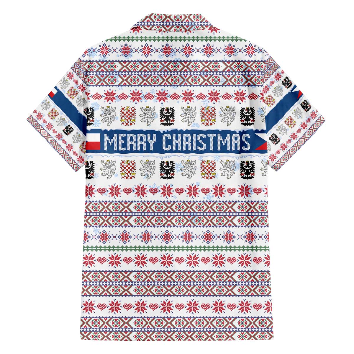 Czech Republic Christmas Family Matching Off The Shoulder Long Sleeve Dress and Hawaiian Shirt with Folk Embroidery Design, National Coat of Arms, and Festive Motif - Wonder Print Shop