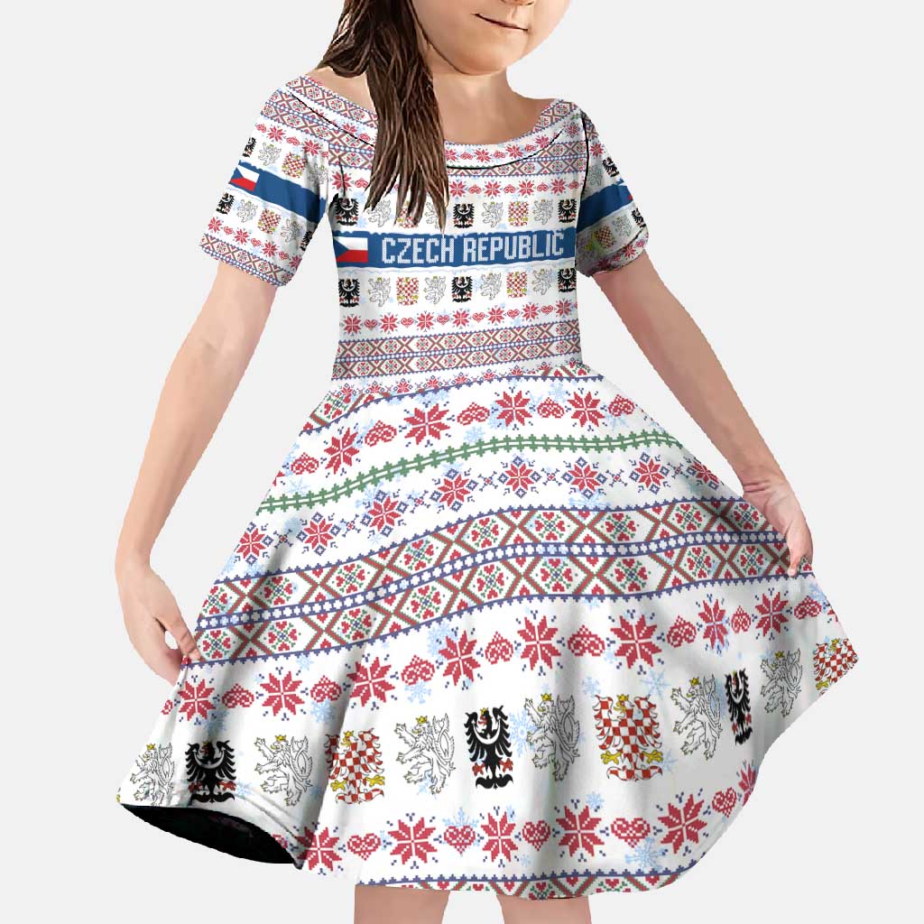 Czech Republic Christmas Family Matching Off Shoulder Maxi Dress and Hawaiian Shirt with Folk Embroidery Design, National Coat of Arms, and Festive Motif - Wonder Print Shop