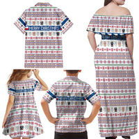 Czech Republic Christmas Family Matching Off Shoulder Maxi Dress and Hawaiian Shirt with Folk Embroidery Design, National Coat of Arms, and Festive Motif - Wonder Print Shop