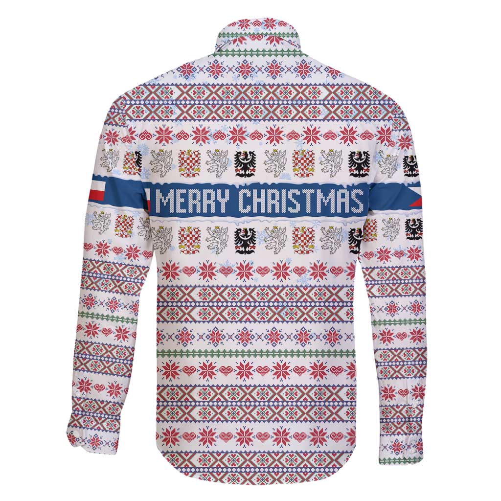 Czech Republic Christmas Family Matching Off Shoulder Short Dress and Hawaiian Shirt with Folk Embroidery Design, National Coat of Arms, and Festive Motif - Wonder Print Shop