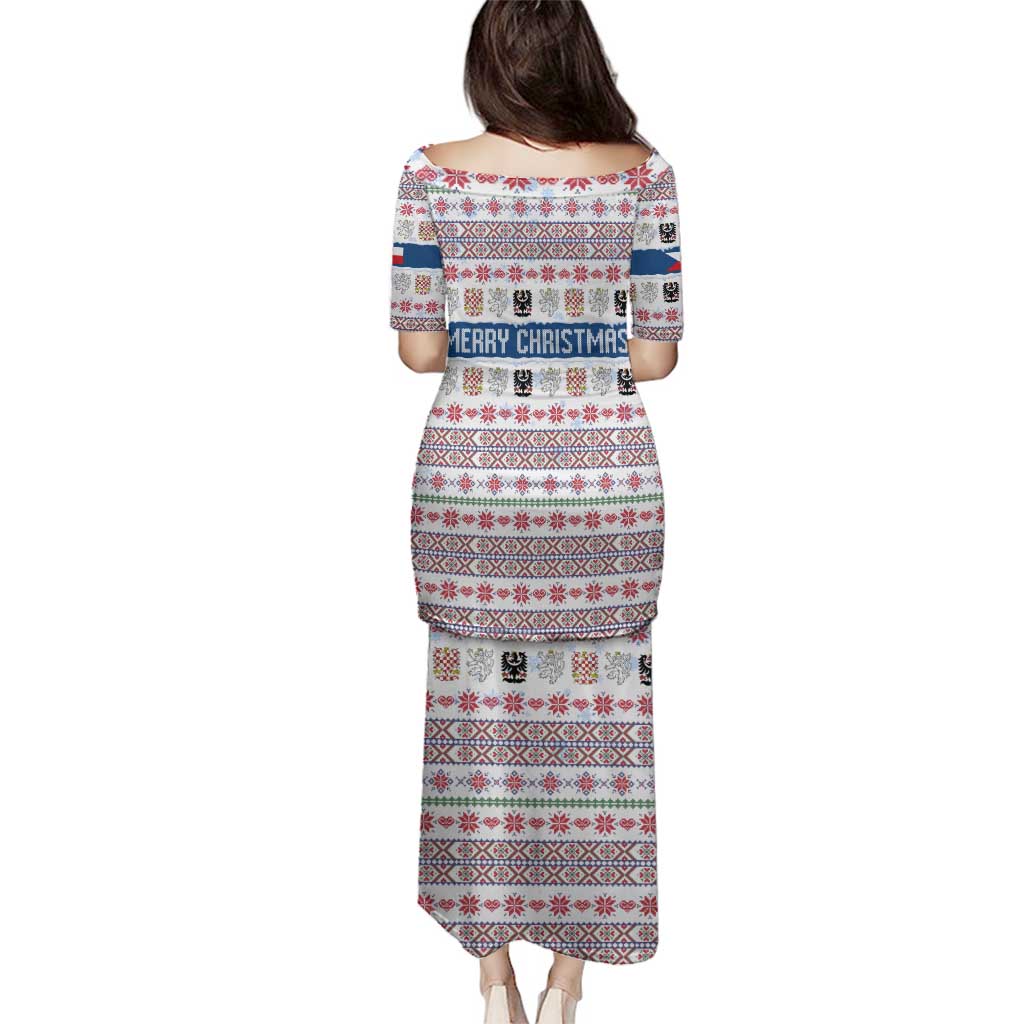 Czech Republic Christmas Family Matching Puletasi and Hawaiian Shirt with Folk Embroidery Design, National Coat of Arms, and Festive Motif - Wonder Print Shop