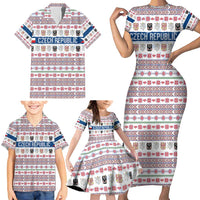 Czech Republic Christmas Family Matching Short Sleeve Bodycon Dress and Hawaiian Shirt with Folk Embroidery Design, National Coat of Arms, and Festive Motif - Wonder Print Shop