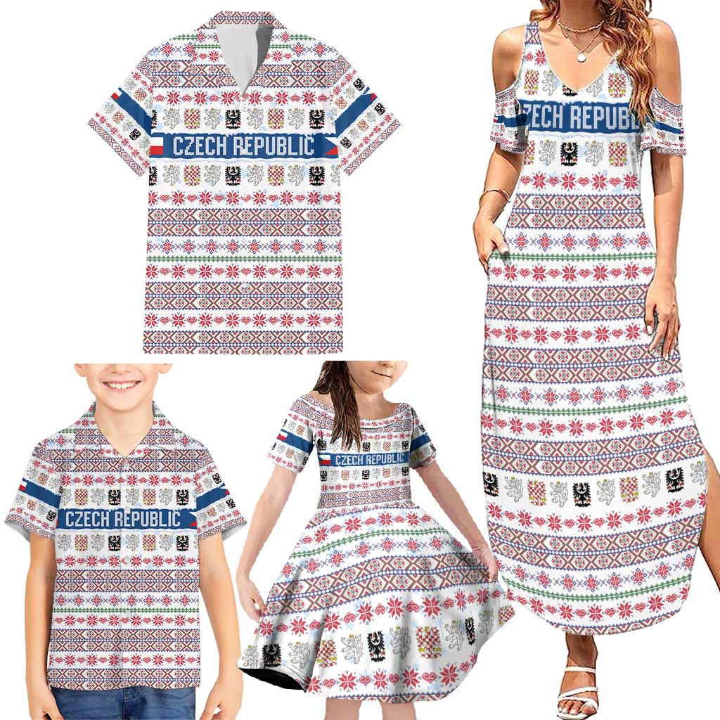 Czech Republic Christmas Family Matching Summer Maxi Dress and Hawaiian Shirt with Folk Embroidery Design, National Coat of Arms, and Festive Motif - Wonder Print Shop