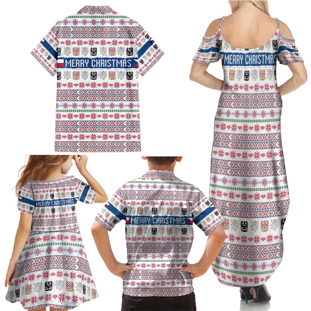 Czech Republic Christmas Family Matching Summer Maxi Dress and Hawaiian Shirt with Folk Embroidery Design, National Coat of Arms, and Festive Motif - Wonder Print Shop