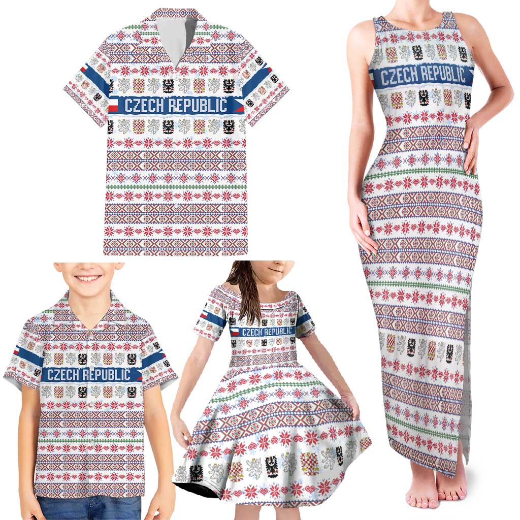 Czech Republic Christmas Family Matching Tank Maxi Dress and Hawaiian Shirt with Folk Embroidery Design, National Coat of Arms, and Festive Motif - Wonder Print Shop