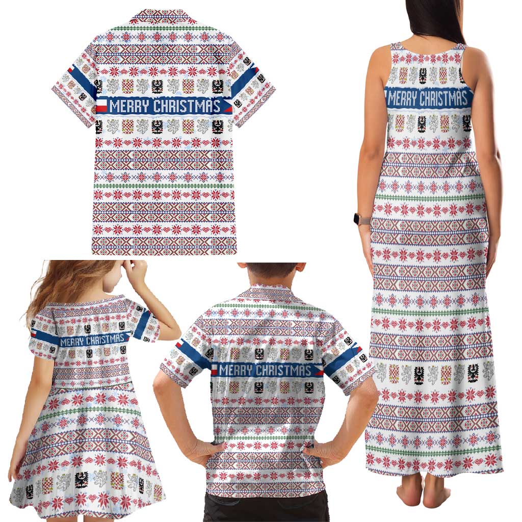 Czech Republic Christmas Family Matching Tank Maxi Dress and Hawaiian Shirt with Folk Embroidery Design, National Coat of Arms, and Festive Motif - Wonder Print Shop