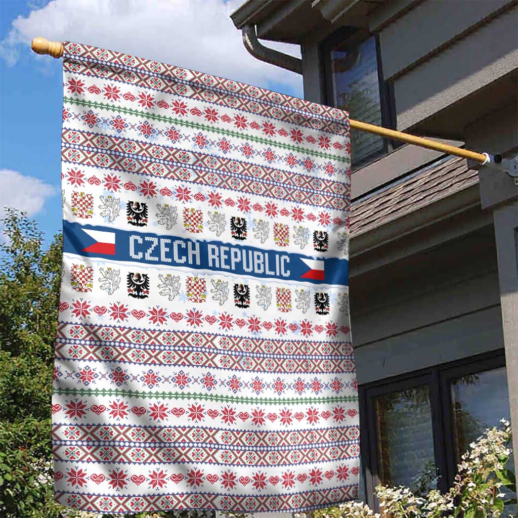 Czech Republic Christmas Garden Flag with Folk Embroidery Design, National Coat of Arms, and Festive Motif - Wonder Print Shop