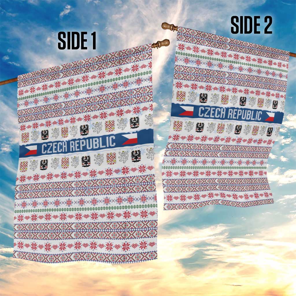 Czech Republic Christmas Garden Flag with Folk Embroidery Design, National Coat of Arms, and Festive Motif - Wonder Print Shop