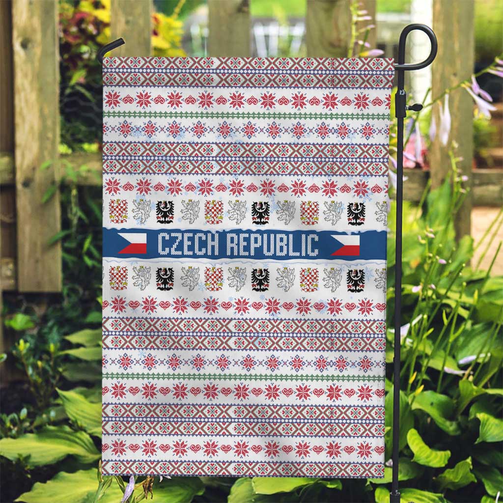 Czech Republic Christmas Garden Flag with Folk Embroidery Design, National Coat of Arms, and Festive Motif - Wonder Print Shop
