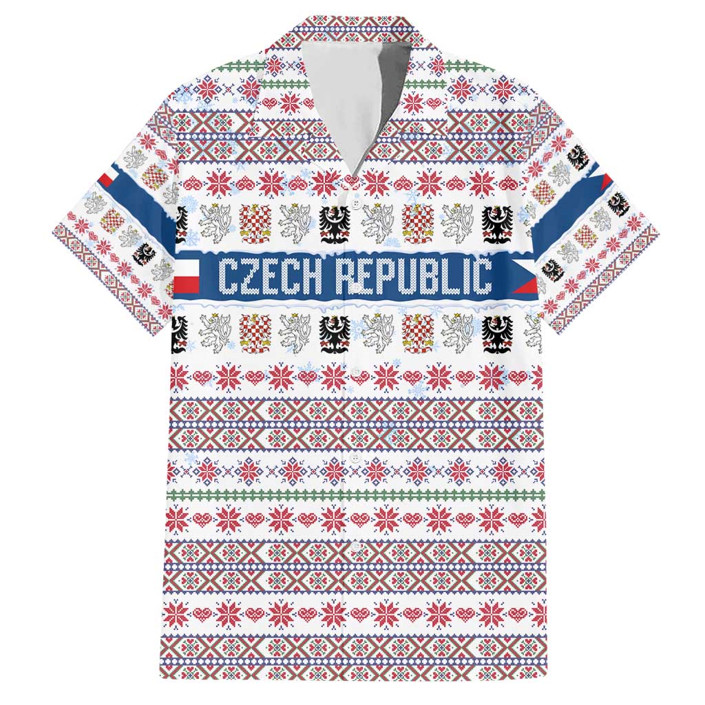 Czech Republic Christmas Hawaiian Shirt with Folk Embroidery Design, National Coat of Arms, and Festive Motif - Wonder Print Shop
