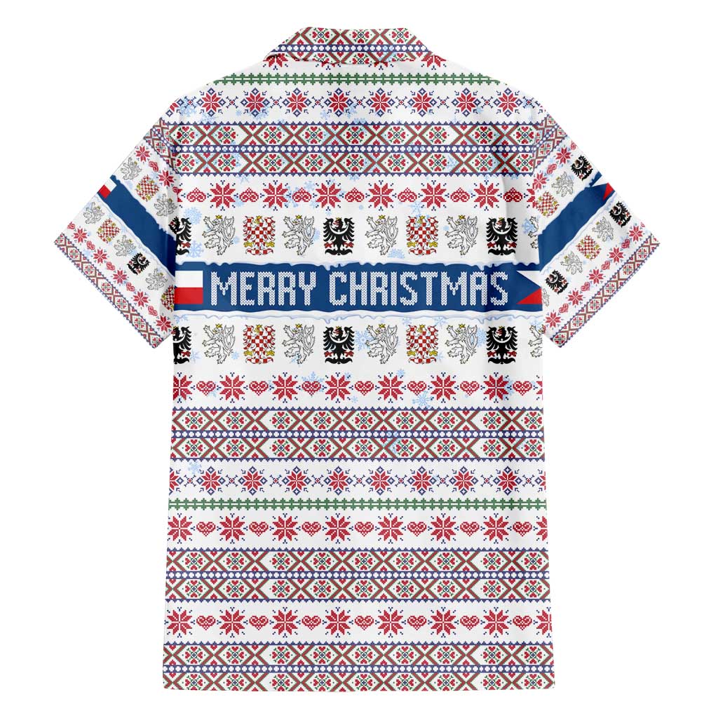 Czech Republic Christmas Hawaiian Shirt with Folk Embroidery Design, National Coat of Arms, and Festive Motif - Wonder Print Shop