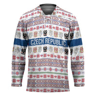 Czech Republic Christmas Hockey Jersey with Folk Embroidery Design, National Coat of Arms, and Festive Motif - Wonder Print Shop