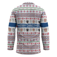 Czech Republic Christmas Hockey Jersey with Folk Embroidery Design, National Coat of Arms, and Festive Motif - Wonder Print Shop