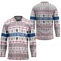 Czech Republic Christmas Hockey Jersey with Folk Embroidery Design, National Coat of Arms, and Festive Motif - Wonder Print Shop