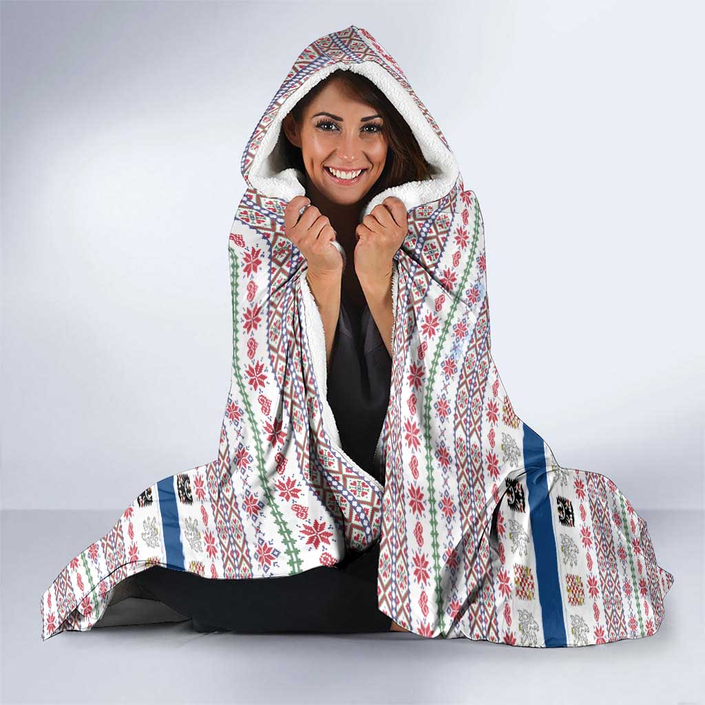Czech Republic Christmas Hooded Blanket with Folk Embroidery Design, National Coat of Arms, and Festive Motif - Wonder Print Shop