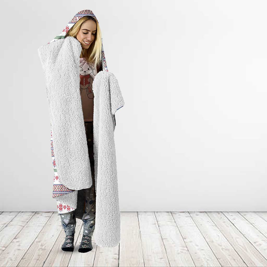 Czech Republic Christmas Hooded Blanket with Folk Embroidery Design, National Coat of Arms, and Festive Motif - Wonder Print Shop