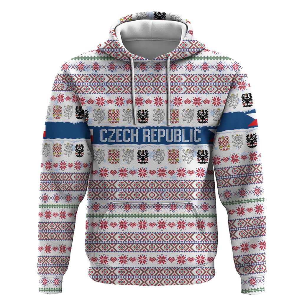 Czech Republic Christmas Hoodie with Folk Embroidery Design, National Coat of Arms, and Festive Motif - Wonder Print Shop