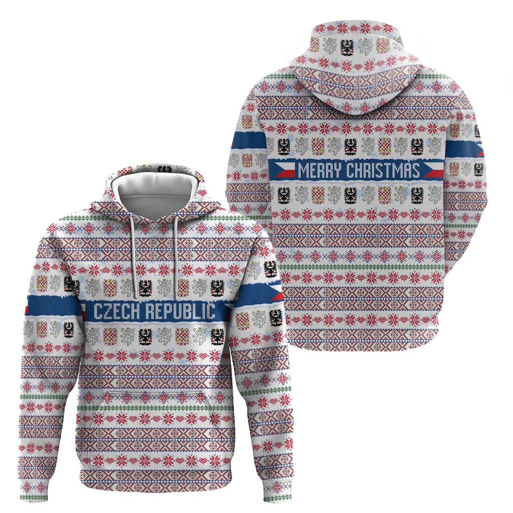 Czech Republic Christmas Hoodie with Folk Embroidery Design, National Coat of Arms, and Festive Motif - Wonder Print Shop