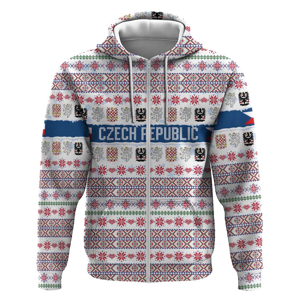 Czech Republic Christmas Hoodie with Folk Embroidery Design, National Coat of Arms, and Festive Motif - Wonder Print Shop