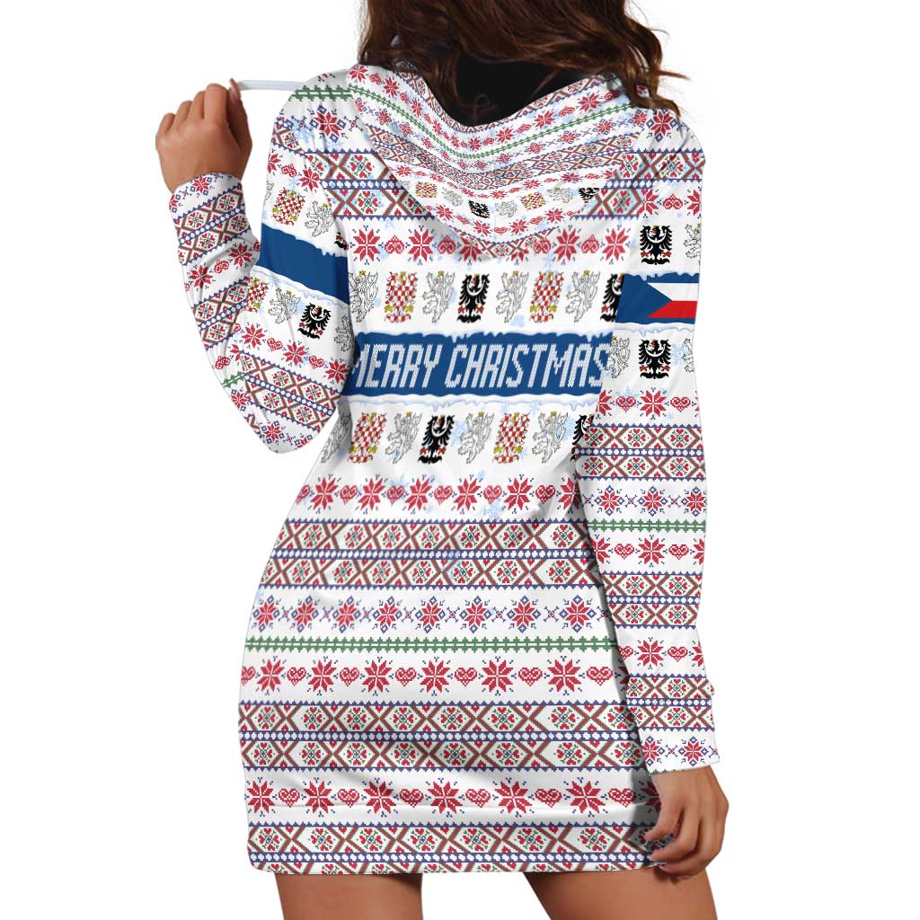 Czech Republic Christmas Hoodie Dress with Folk Embroidery Design, National Coat of Arms, and Festive Motif - Wonder Print Shop