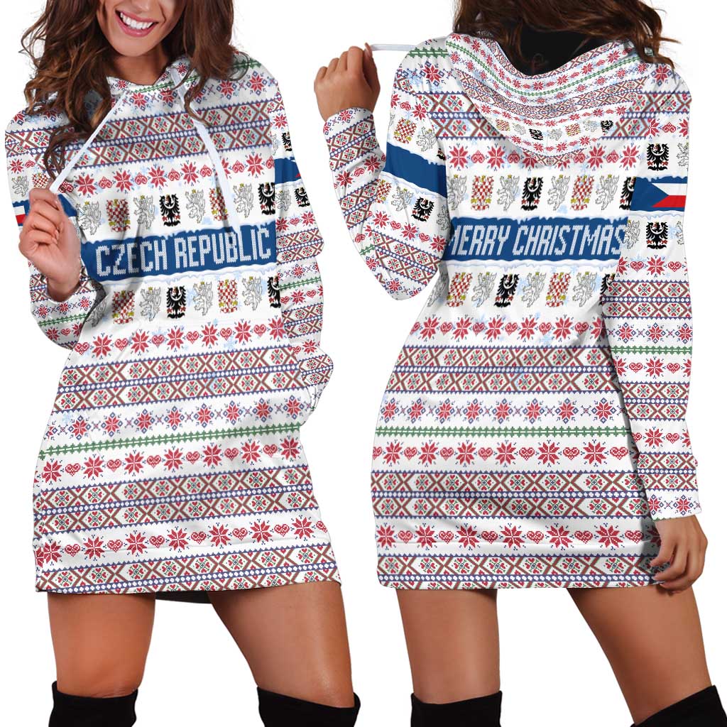 Czech Republic Christmas Hoodie Dress with Folk Embroidery Design, National Coat of Arms, and Festive Motif - Wonder Print Shop