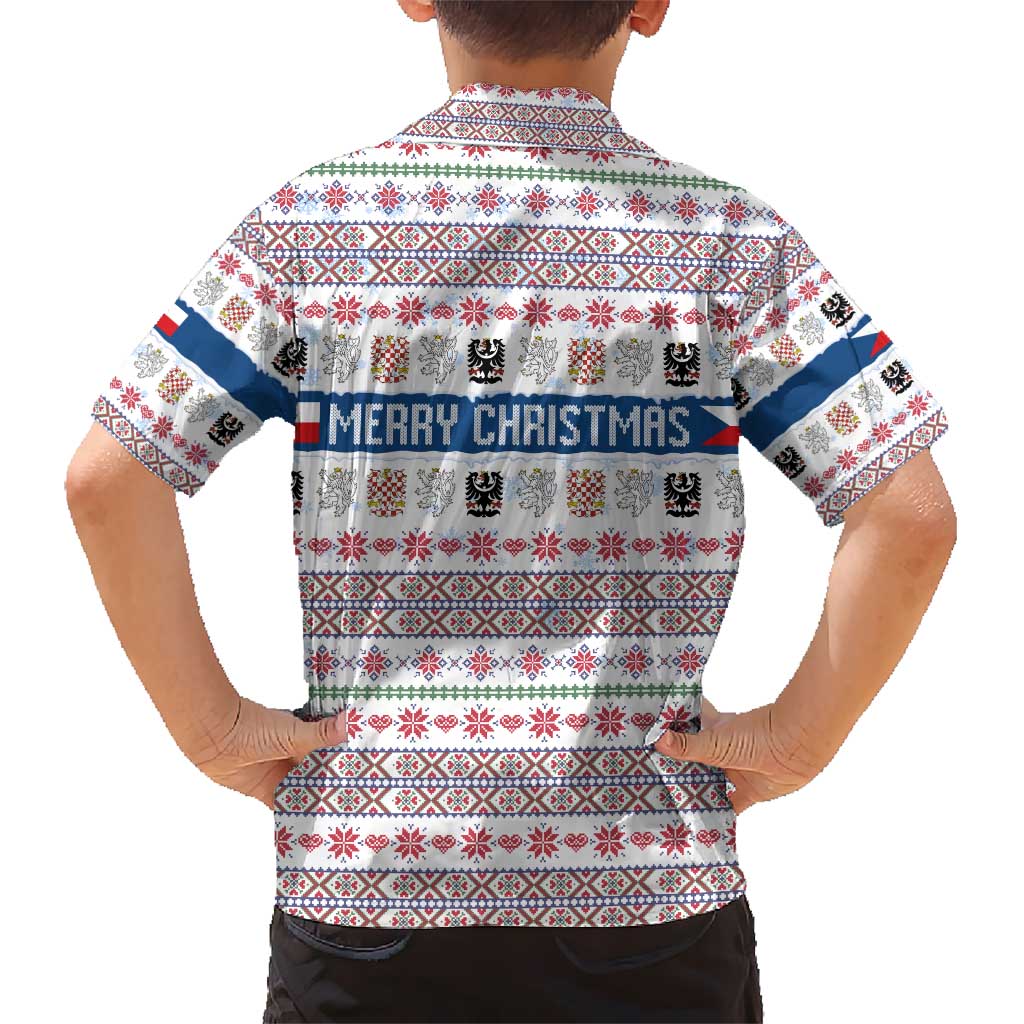 Czech Republic Christmas Kid Hawaiian Shirt with Folk Embroidery Design, National Coat of Arms, and Festive Motif - Wonder Print Shop