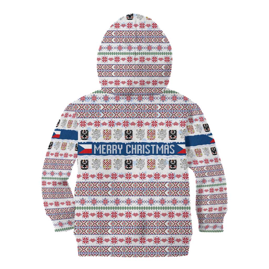 Czech Republic Christmas Kid Hoodie with Folk Embroidery Design, National Coat of Arms, and Festive Motif - Wonder Print Shop