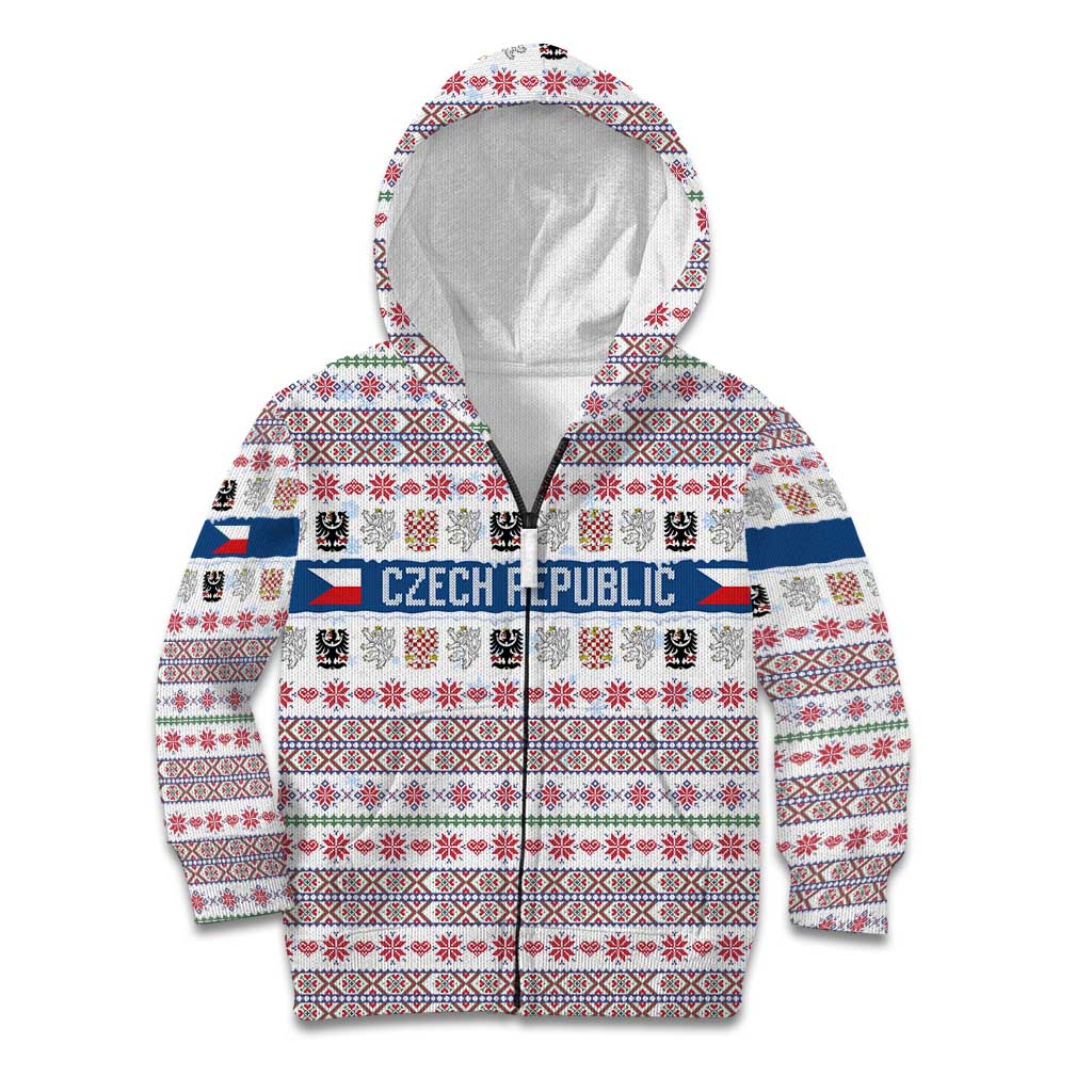 Czech Republic Christmas Kid Hoodie with Folk Embroidery Design, National Coat of Arms, and Festive Motif - Wonder Print Shop