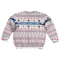 Czech Republic Christmas Kid Ugly Christmas Sweater with Folk Embroidery Design, National Coat of Arms, and Festive Motif - Wonder Print Shop
