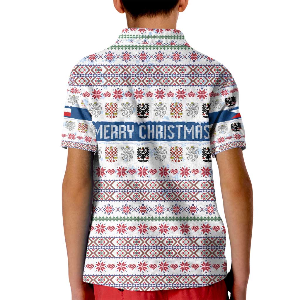 Czech Republic Christmas Kid Polo Shirt with Folk Embroidery Design, National Coat of Arms, and Festive Motif - Wonder Print Shop