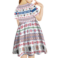Czech Republic Christmas Kid Short Sleeve Dress with Folk Embroidery Design, National Coat of Arms, and Festive Motif - Wonder Print Shop