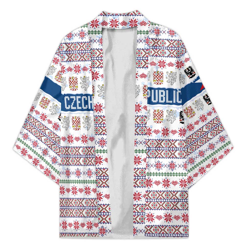 Czech Republic Christmas Kimono with Folk Embroidery Design, National Coat of Arms, and Festive Motif - Wonder Print Shop