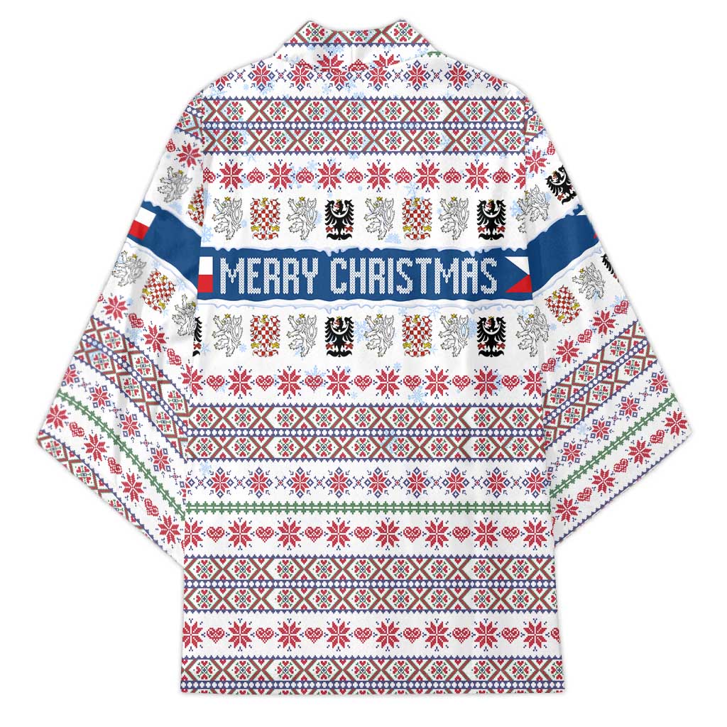 Czech Republic Christmas Kimono with Folk Embroidery Design, National Coat of Arms, and Festive Motif - Wonder Print Shop