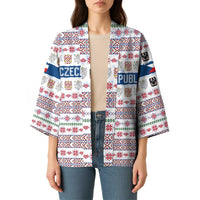 Czech Republic Christmas Kimono with Folk Embroidery Design, National Coat of Arms, and Festive Motif - Wonder Print Shop