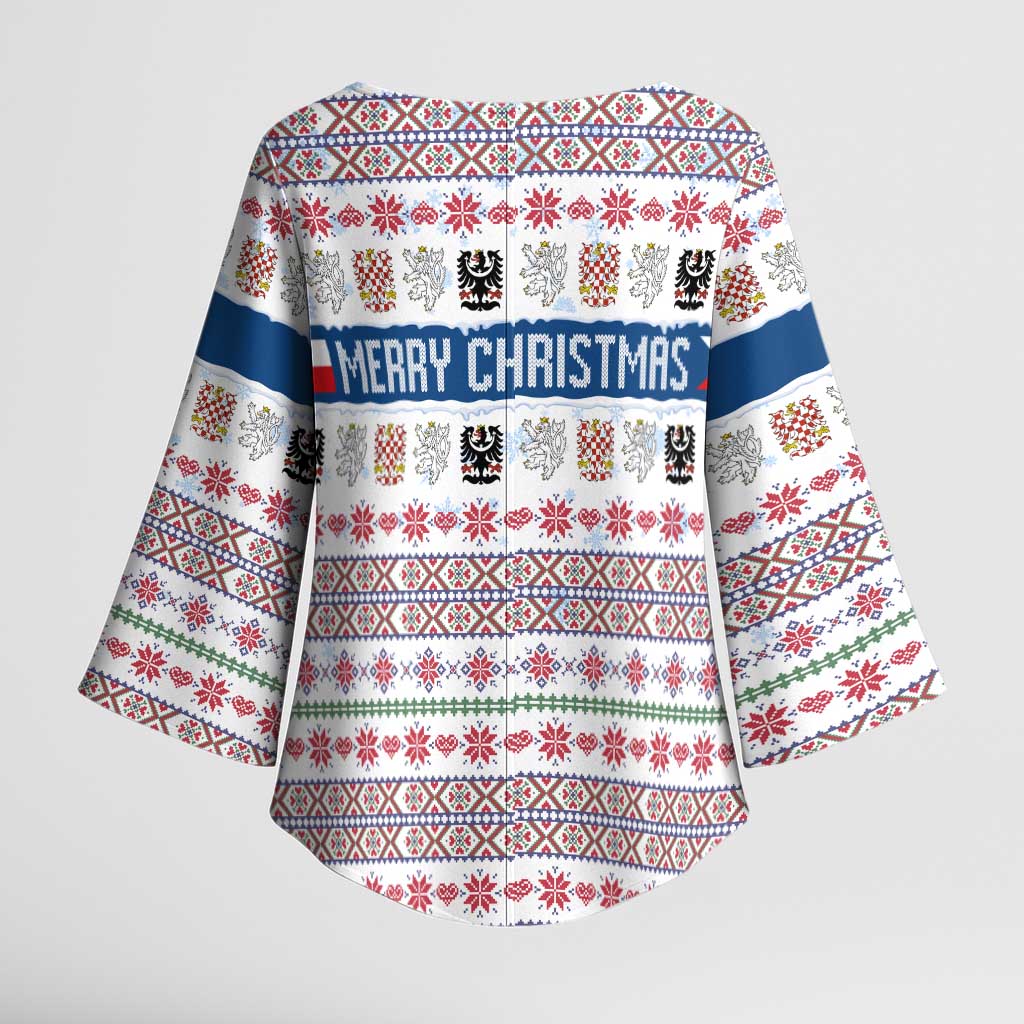 Czech Republic Christmas Kimono Sleeve Blouse with Folk Embroidery Design, National Coat of Arms, and Festive Motif - Wonder Print Shop