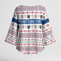 Czech Republic Christmas Kimono Sleeve Blouse with Folk Embroidery Design, National Coat of Arms, and Festive Motif - Wonder Print Shop