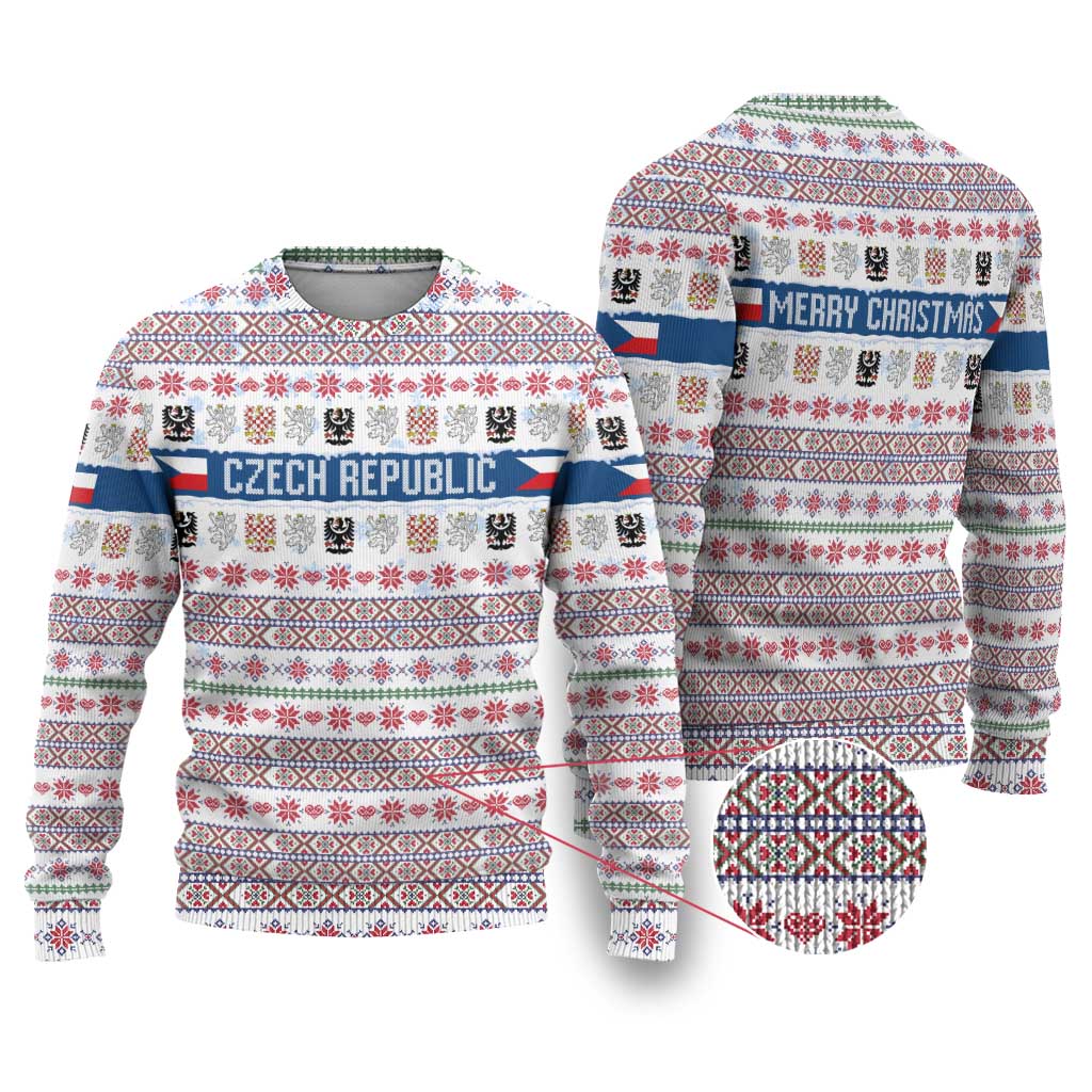 Czech Republic Christmas Ugly Christmas Sweater with Folk Embroidery Design, National Coat of Arms, and Festive Motif - Wonder Print Shop