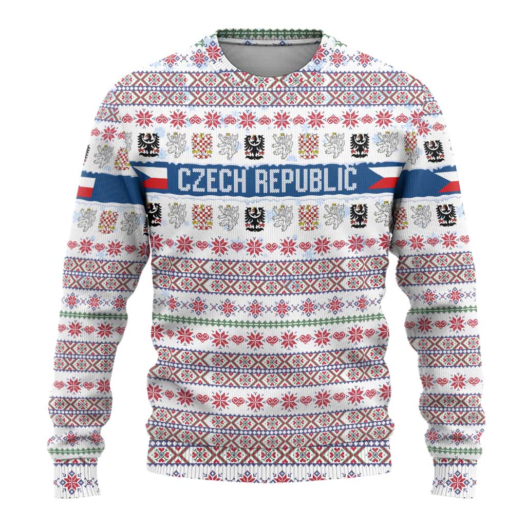 Czech Republic Christmas Ugly Christmas Sweater with Folk Embroidery Design, National Coat of Arms, and Festive Motif - Wonder Print Shop