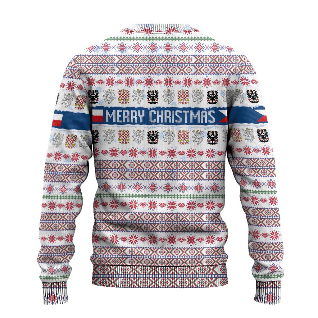 Czech Republic Christmas Ugly Christmas Sweater with Folk Embroidery Design, National Coat of Arms, and Festive Motif - Wonder Print Shop