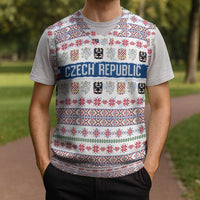 Czech Republic Christmas Knitted V-Neck Vest with Folk Embroidery Design, National Coat of Arms, and Festive Motif - Wonder Print Shop