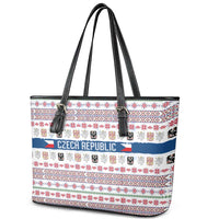 Czech Republic Christmas Leather Tote Bag with Folk Embroidery Design, National Coat of Arms, and Festive Motif - Wonder Print Shop